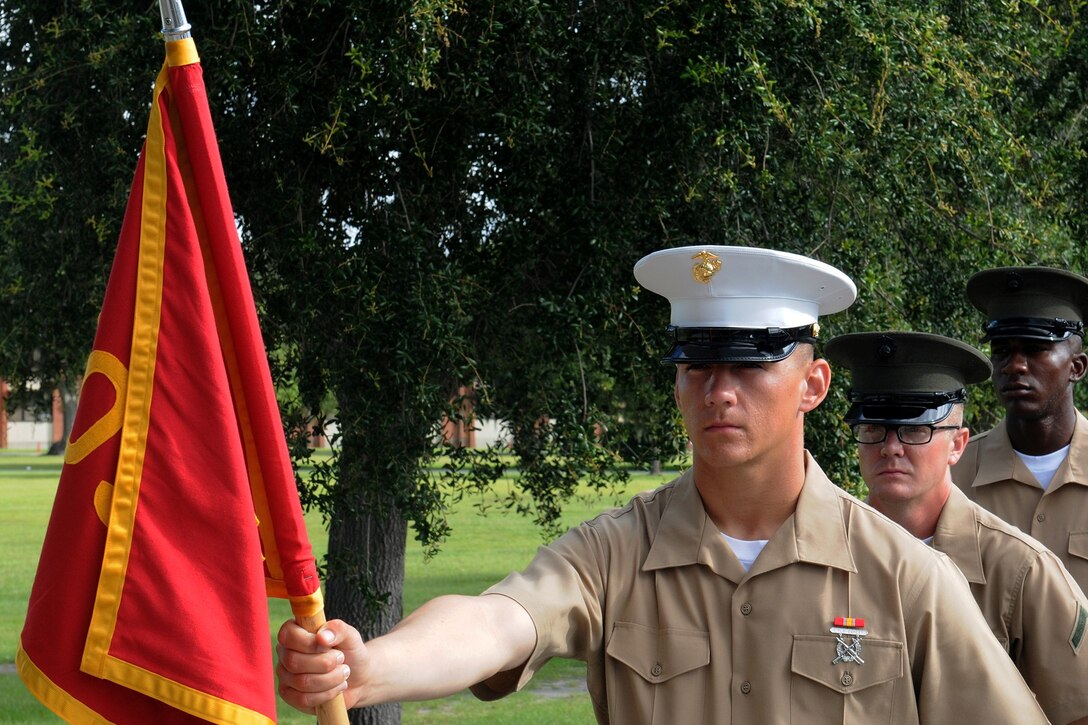 Private Lucas Self, honor graduate of platoon 1050, stands at parade rest before graduation aboard Parris Island, S.C., July 19, 2013. Self, a native of Tallassee, Ala., was recruited by Sgt. David Perkins, a recruiter from Recruiting Sub-Station Prattville, Recruiting Station Montgomery. Self will be able to enjoy some much deserved leave as he prepares for Marine Combat Training in Camp Geiger, N.C. (U.S. Marine Corps photo by Pfc. Stanley Cao)