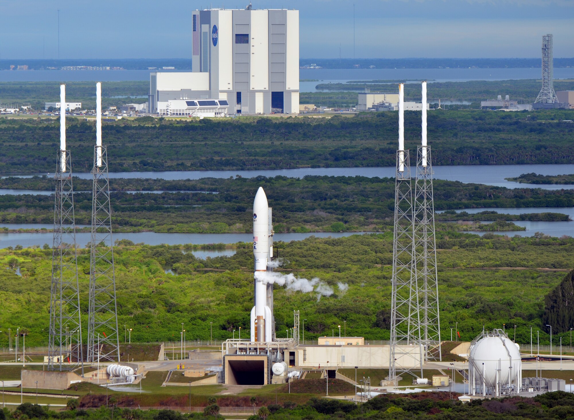 An Atlas V rocket is prepared for takeoff July 19, 2013 at Cape Canaveral Air Force Station, Fla. The launch marked the largest ever payload for an Atlas V rocket. (U.S. Air Force photo/Tech. Sgt. Anna-Maire Wyant)