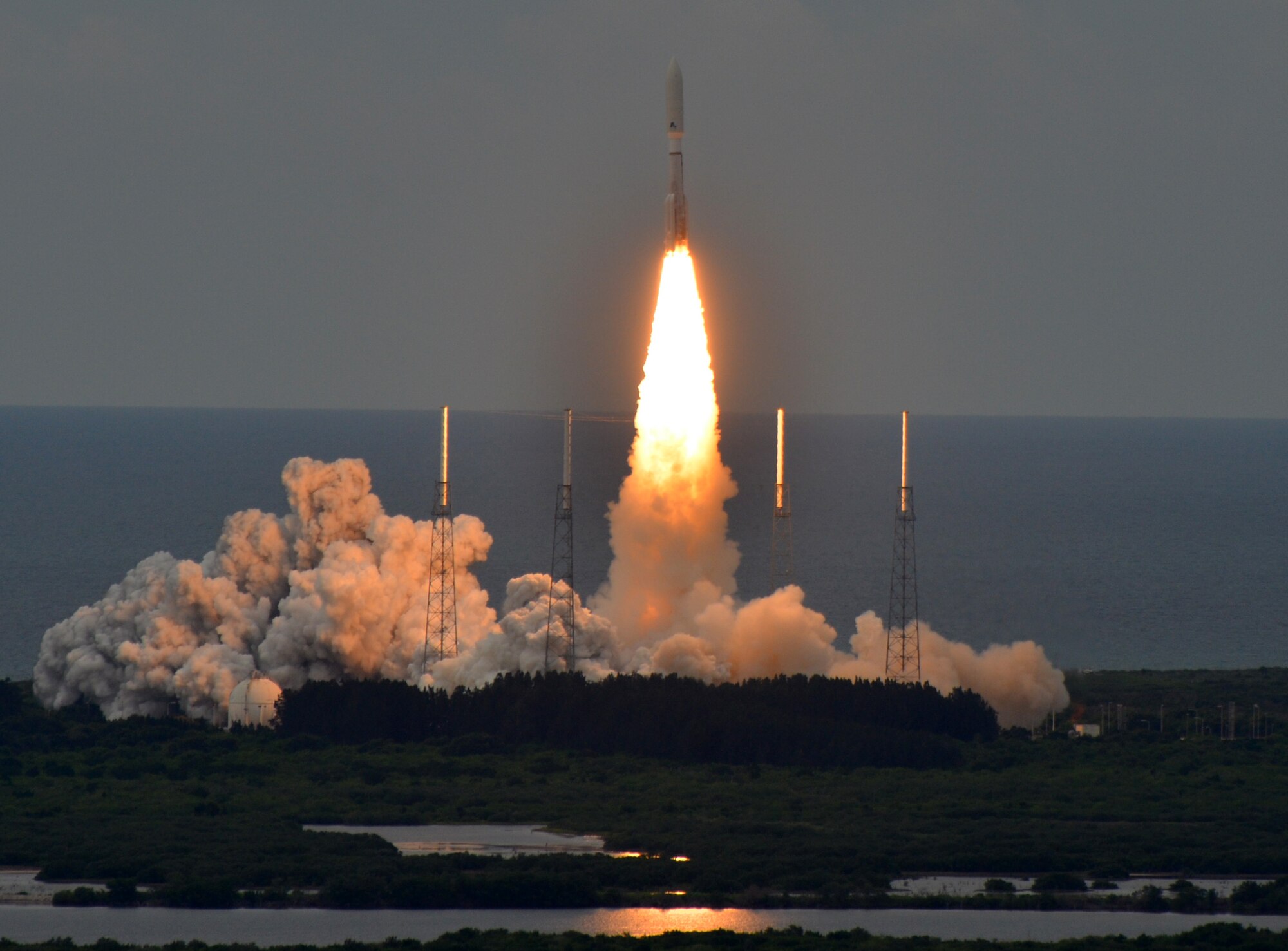 An Atlas V rocket takes off July 19, 2013 from Cape Canaveral Air Force Station, Fla. This launch marked the largest ever payload for an Atlas V rocket. (U.S. Air Force photo/Tech. Sgt. Anna-Maire Wyant)