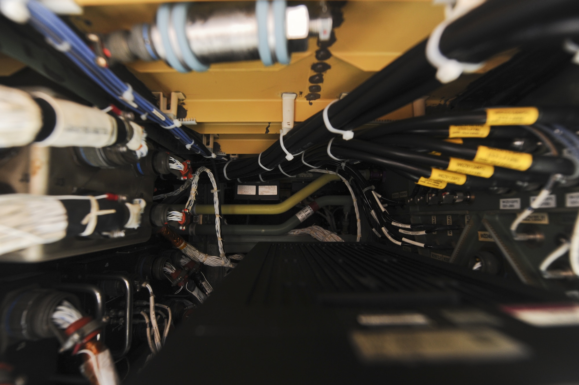 The inside of one panel of the RQ-4 Global Hawk. The Global Hawk has many solid-state drives, which gather data for intellegence, surveillance and reconnaisance missions for operations out of Beale Air Force Base, Calif., and Grand Forks Air Force Base, N.D. (U.S. Air Force photo by Senior Airman Jacob Morgan)