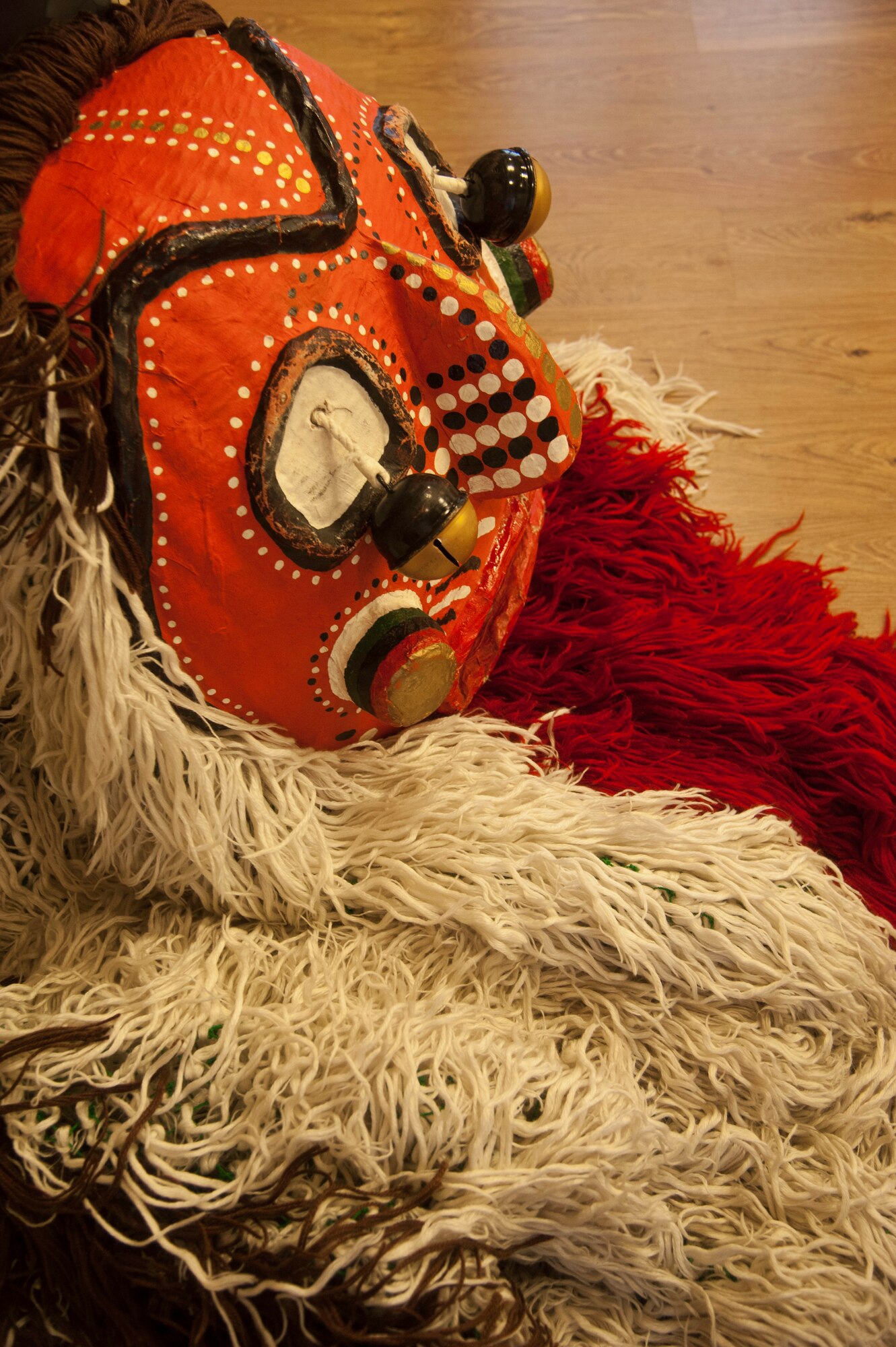 A traditional Korean mask on display at the Jeonju Culture Center in Jeonju Han-ok Village, ROK, was the largest mask Airmen could try on during a two day culture tour, June 11, 2013. The program exchange was sponsored by the Republic of Korea 38th Fighter Group, to foster the efficiency of combined operation capability and to introduce traditional Korean culture to U.S. Air Force members. (U.S. Air Force photo by Senior Airman Jessica Haas/ Released) 