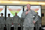 Gen. Craig McKinley, chief of the National Guard Bureau, discusses preparations for the 2009 hurricane season at a hurricane planning workshop sponsored by NGB and U.S. Northern Command at Hilton Head, S.C., on Feb. 19, 2009. A unified response is key to success after a storm, leaders say.