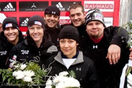 USA1 Team of Skeleton slider Eric Bernotas, Women's Bobsled driver Shauna Rohbock of the Utah Army National Guard and brakeman Valerie Fleming, Skeleton Slider Noelle Picus-Pace, and two-man Bobsled driver Steven Holcomb, a former Utah Guardsman, with Justin Olsen on the brakes placed third in the team event to conclude racing for the first week of the World Championships.