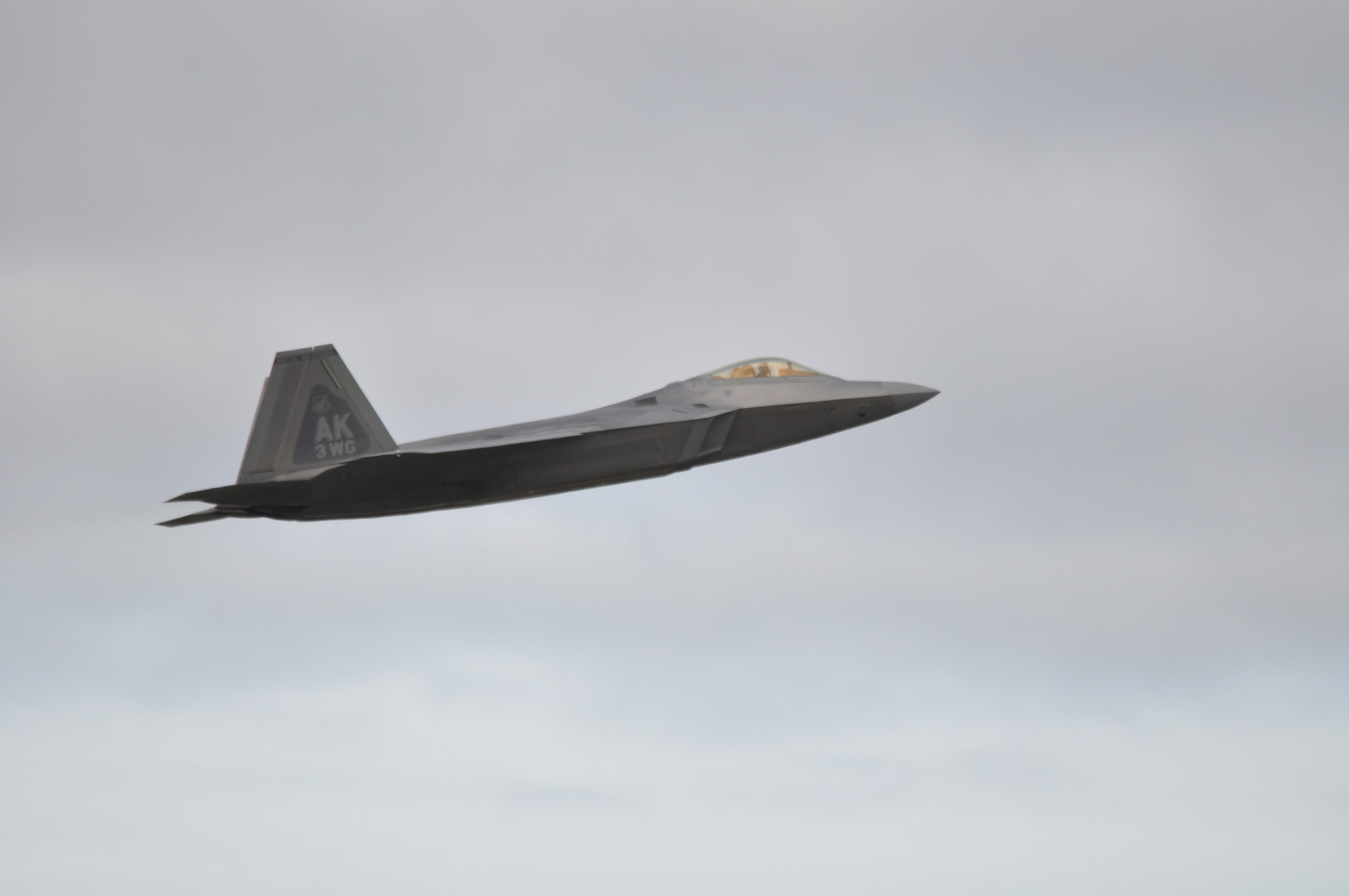 An F-22 assigned to the 3rd Wing takes off to participate in a Turkey Shoot here July 17. Pilots from the 302nd, 90th and 525th Fighter Squadrons flew the F-22 during a three day competition testing their ability to perform in real world combat situations. (U.S. Air Force Photo/Tech. Sgt. Dana Rosso)