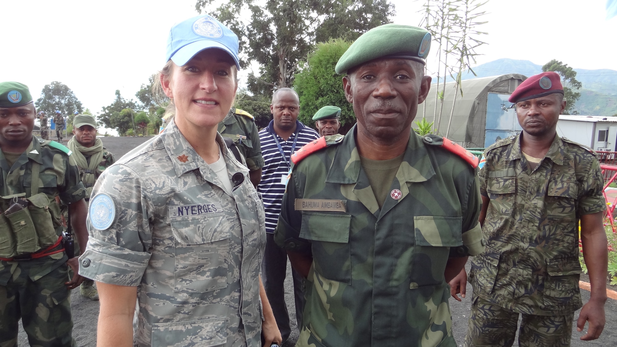 U.S. Air Force Maj. Jana Nyerges with  Democratic republic of the Congo Gen. Bahuma, Goma, Democratic Republic of the Congo, taken during her UN deployment as an intelligence analyst with peacekeepers. (U.S. Air Force Photo courtesy of Maj. Jana Nyerges/Released)