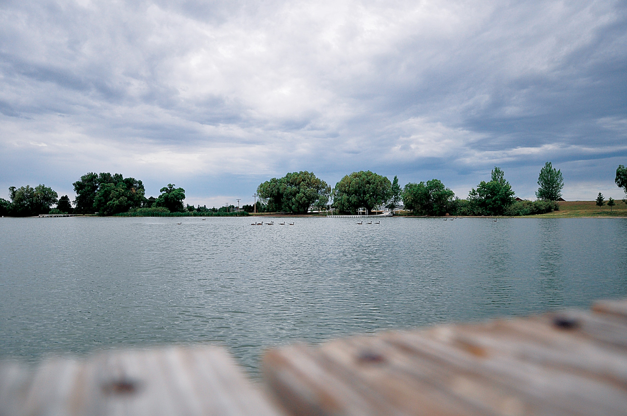 Patrons visiting the South Pearson Lake can expect to find this type of view while standing on the pier. The Base Lakes are stocked with fish, and fishermen are allowed to cast providing they have the appropriate licensing. (U.S. Air Force photo by Senior Airman Mike Tryon)