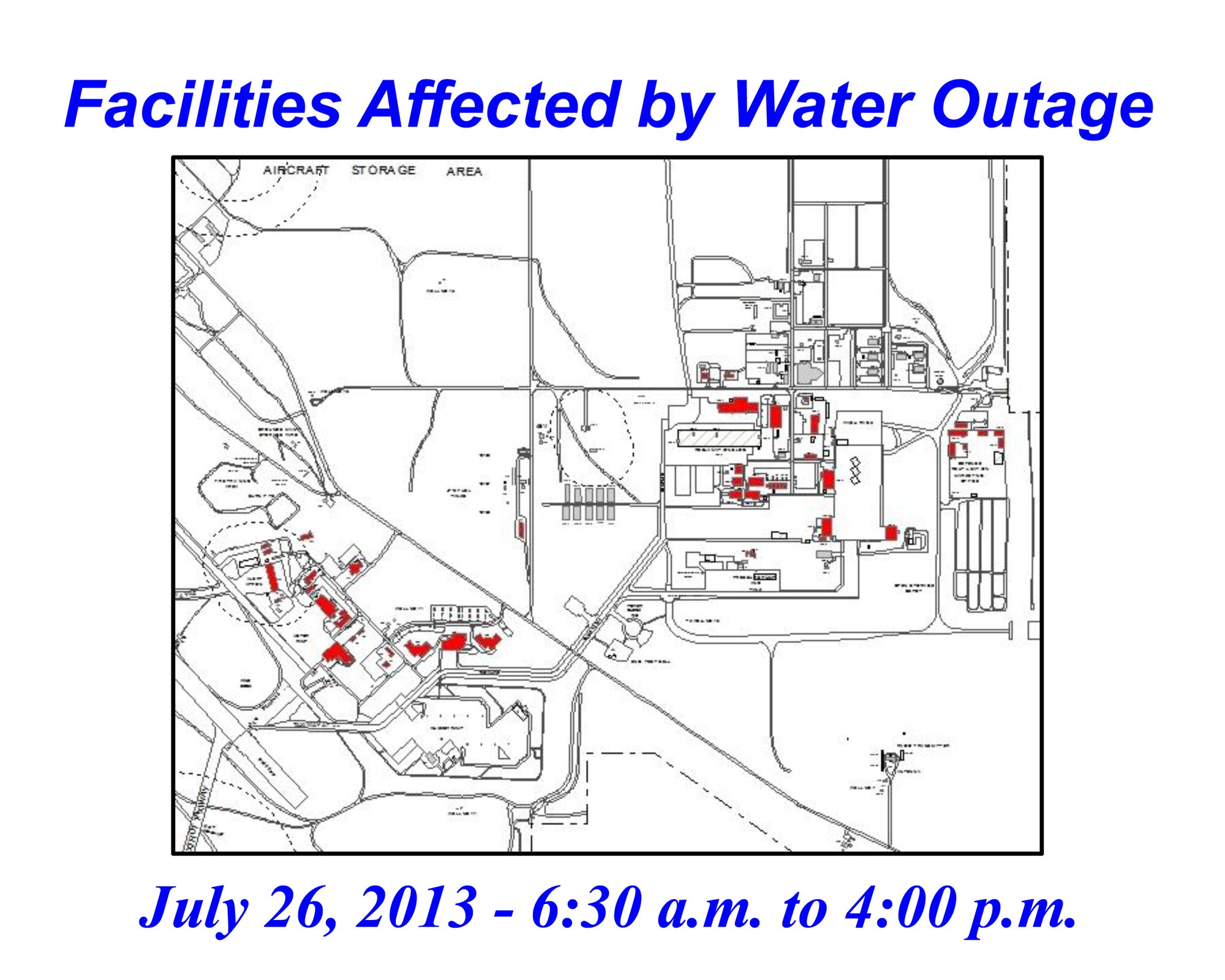 Here is a map showing the facilities affected by the all-day water outage scheduled for July 26, 2013.