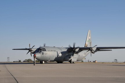 A C-130J from the California Air National Guard’s 146th Airlift Wing, Channel Islands Air National Guard Station, Calif., taxis to a parking spot June 15 after landing at Kirtland AFB, N.M. In support of the National Interagency Fire Center, the unit brought two C-130J aircraft equipped with the Modular Airborne Fire Fighting System to help control wildfires in the Southwestern U.S. 