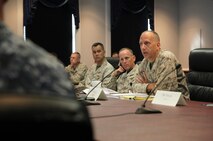 Col. Marc F. Riccio, the operations officer for II Marine Expeditionary Force, speaks to military and civilian Defense Support of Civil Authorities, or DSCA, members during a meeting held aboard Camp Lejeune, N.C., July 18, 2013. Riccio discussed the importance of training for crisis response and the role of II MEF in humanitarian efforts within the United States. 