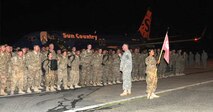 HANSCOM AIR FORCE BASE, Mass. – Massachusetts National Guard Soldiers from the 181st Engineer Company (Vertical) returned home July 17 after a ten-month deployment to Afghanistan in support of Operation Enduring Freedom. Soldiers landed at Hanscom and then were transported to armories to be welcomed home by friends and family at Camp Edwards and in Methuen. (U.S. Air Force photo by Senior Airman Bonnie Harper)