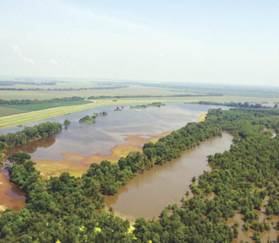 Floodwaters cover cleared batture land near Vicksburg, Miss.