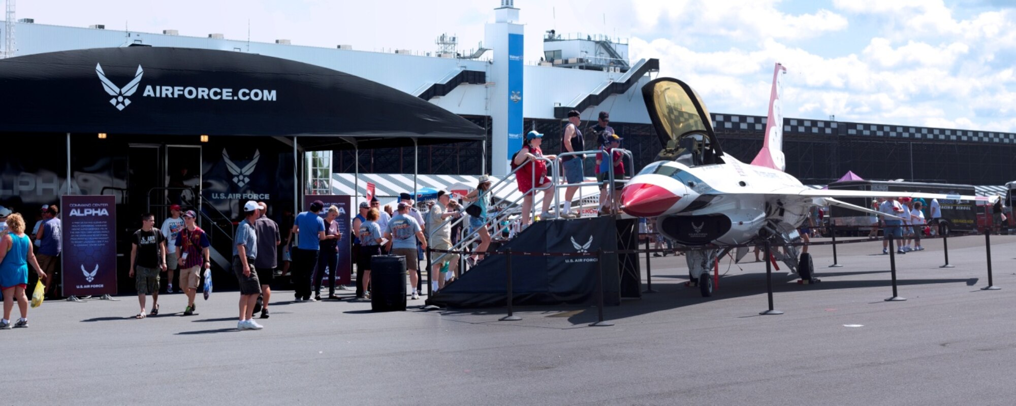 The Air Force mobile marketing asset, Command Center Alpha, was on display at the Indy race at Long Pond, Pa., over the Independence Day weekend to offer race goers the opportunity to learn about the breadth and variety of opportunities the Air Force has to offer.  Command Center Alpha is an augmented reality mobile tour experience that immerses visitors in the “sci-fi” world of the U.S. Air Force. The interactive tour includes 3-D computer graphics, videos, educational kiosks, digital downloads and a full-size F-16 Thunderbird display. 