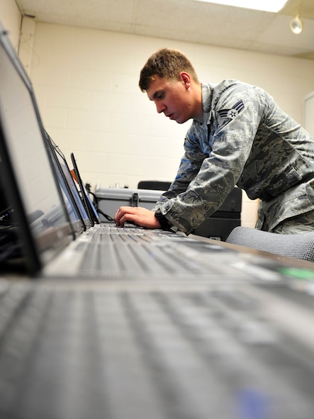 Minot Air Force Base’s Client System Technicians assigned to the 5th Communications Squadron provide computer support to more than 6,000 users across the base and are responsible for all computer maintenance, hand-held radio maintenance, and public announcement setup requests. If there is an issue with any computer on base, it is handled primarily by the 5th CS CST team. The unit’s motto is “FROM THE DESK TO THE WALL, WE DO IT ALL!” 