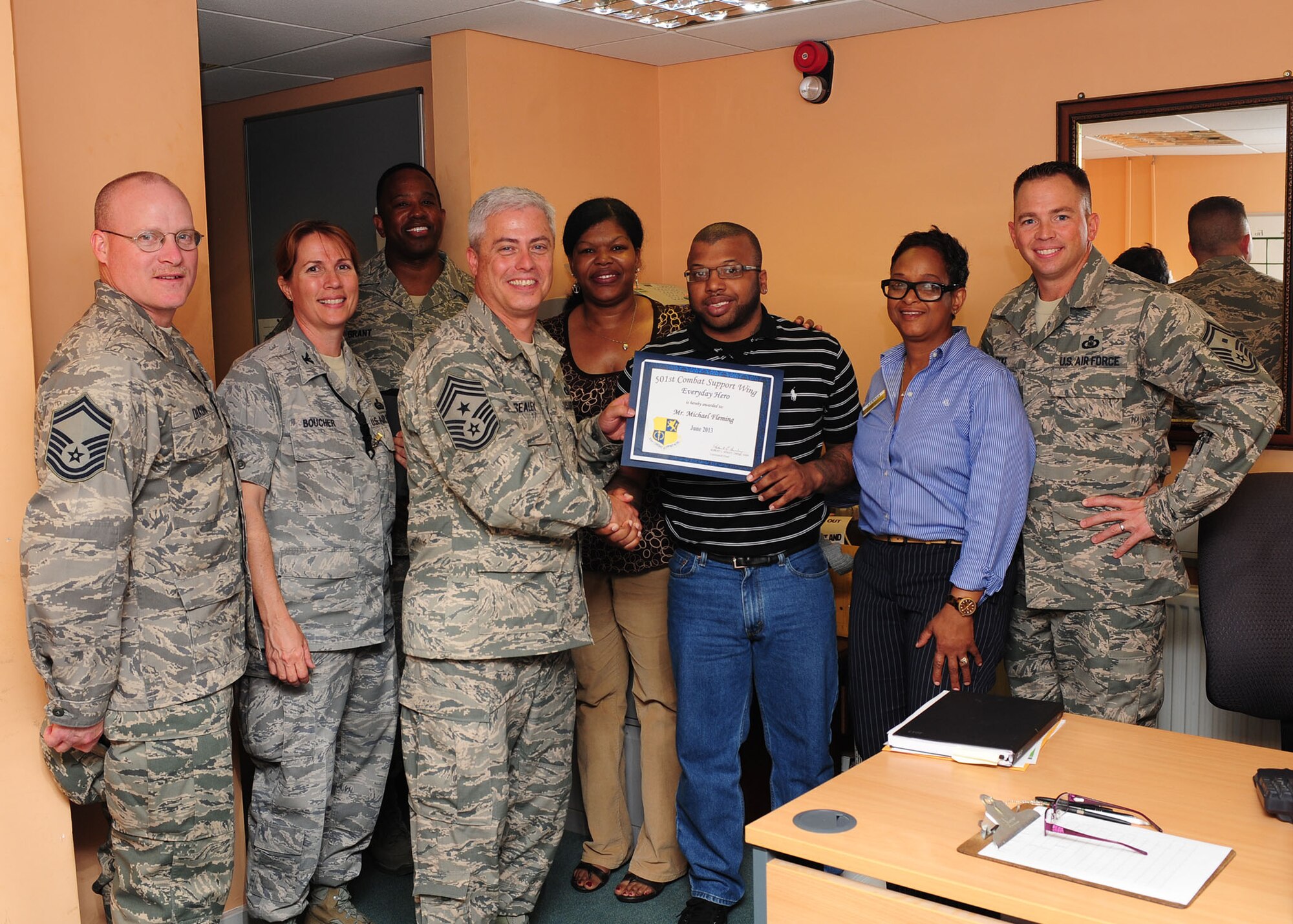RAF MENWITH HILL, United Kingdom -- Michael Fleming, 421st Air Base Squadron, was named June’s 501st CSW Everyday Hero from the 421st Air Base Group. (U.S. Air Force photo by Staff Sgt. Debbie Lockhart)