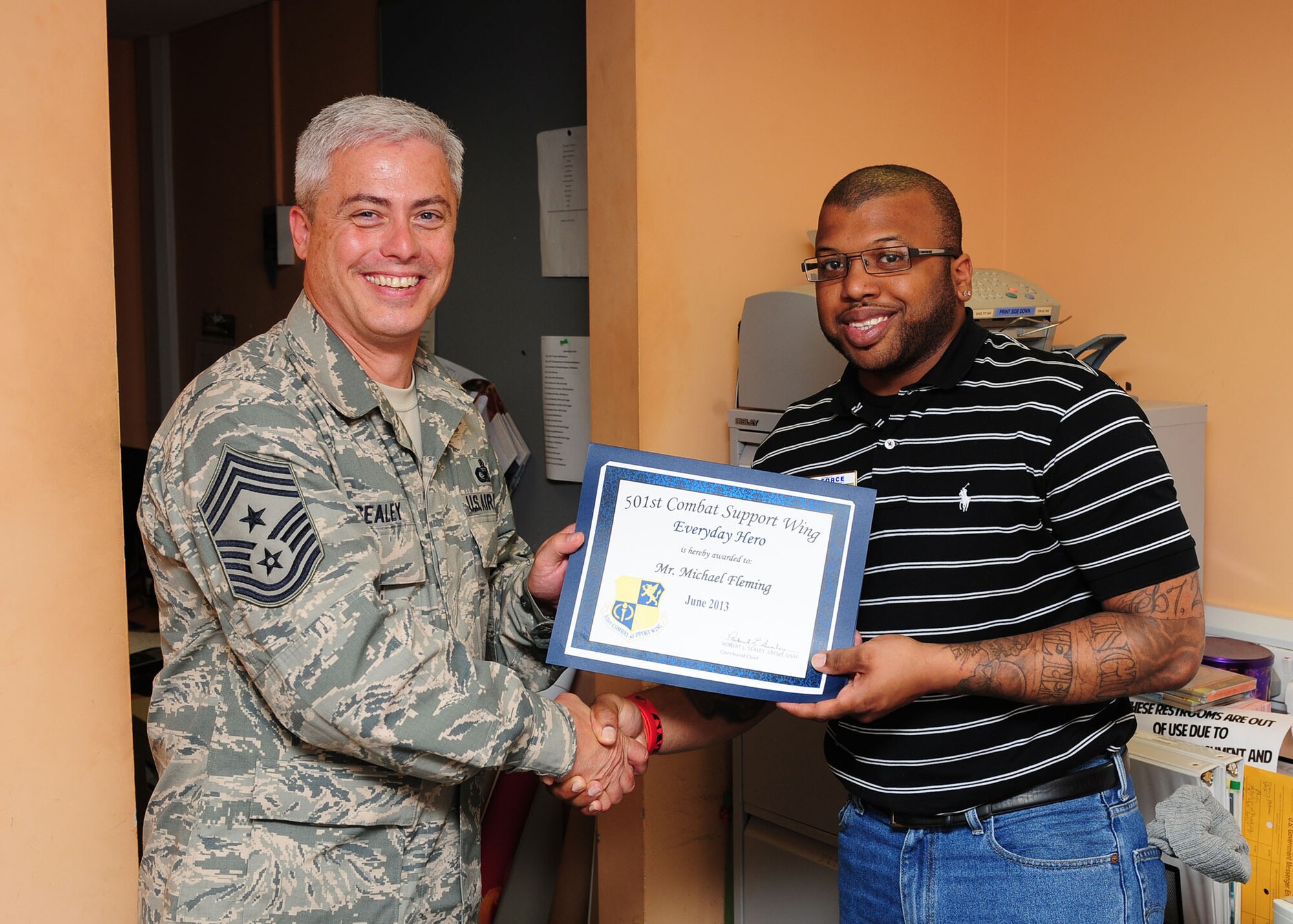 RAF MENWITH HILL, United Kingdom -- Michael Fleming, 421st Air Base Squadron, was named June’s 501st CSW Everyday Hero from the 421st Air Base Group. (U.S. Air Force photo by Staff Sgt. Debbie Lockhart)