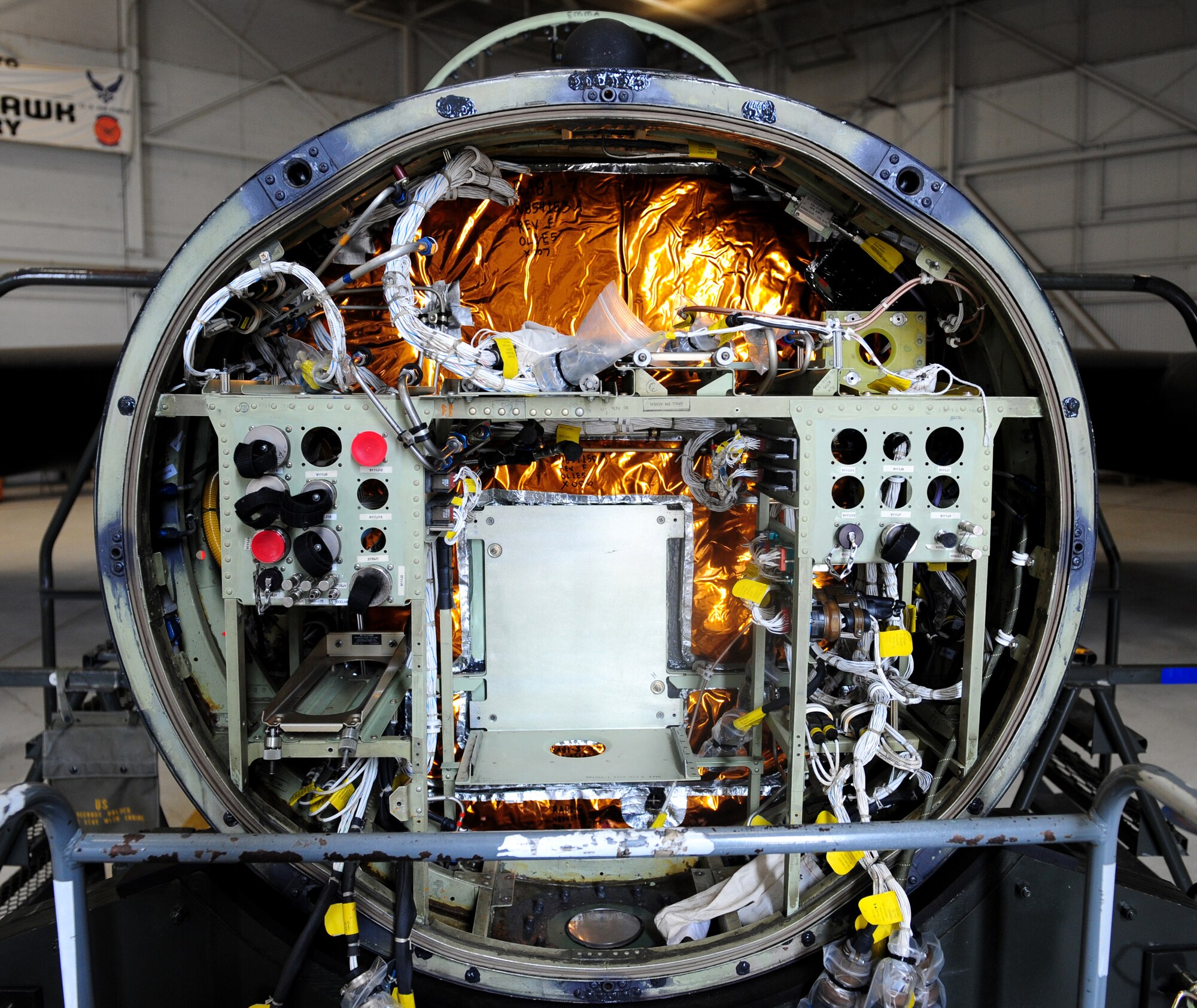A detailed look at the Cockpit Altitude Reduction Efforts made to a U-2 aircraft June 25, 2013 at Beale Air Force Base, Calif. CARE modifications were made to 22 U-2 airframes at Beale to eliminate health risks pilots might endure during high altitude flights. (U.S. Air Force photo by Airman 1st Class Bobby Cummings/Released)