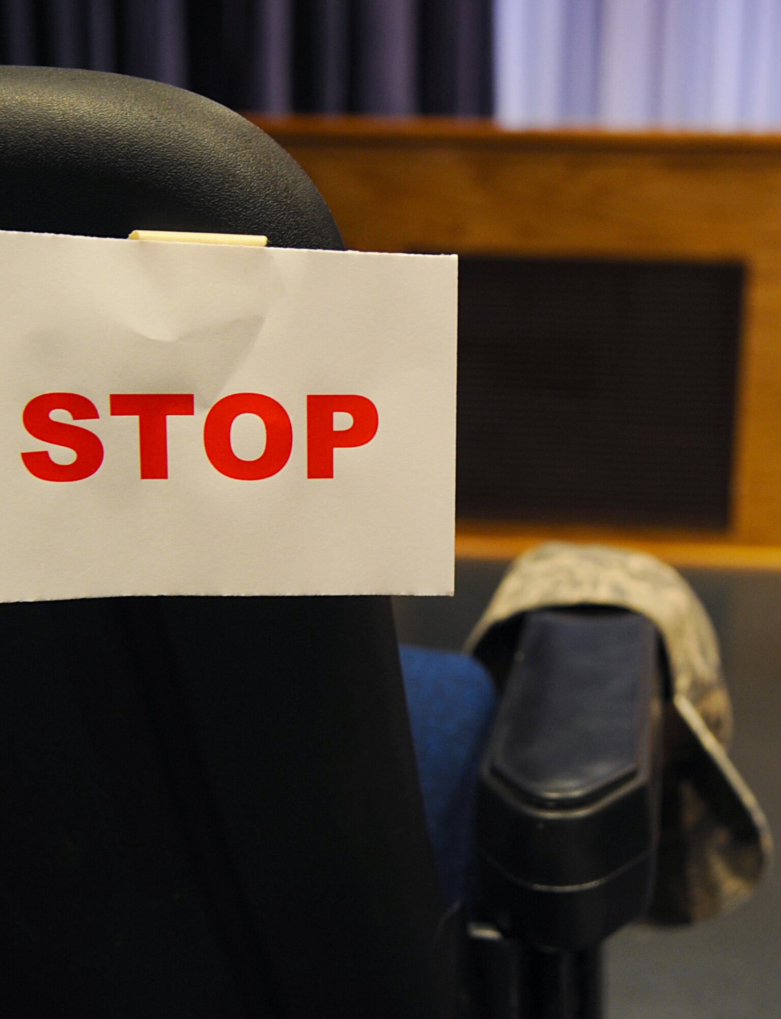 During the improvisational comedy show, “Sex Signals,” audience members were able to participate by holding up “stop” signs, at Langley Air Force Base, Va., July 22, 2013. The show, about the complexities and potential dangers of sex, gives Airmen the opportunity to better understand the importance of sexual assault prevention. (U.S. Air Force photo by Airman 1st Class Victoria H. Taylor/Released)