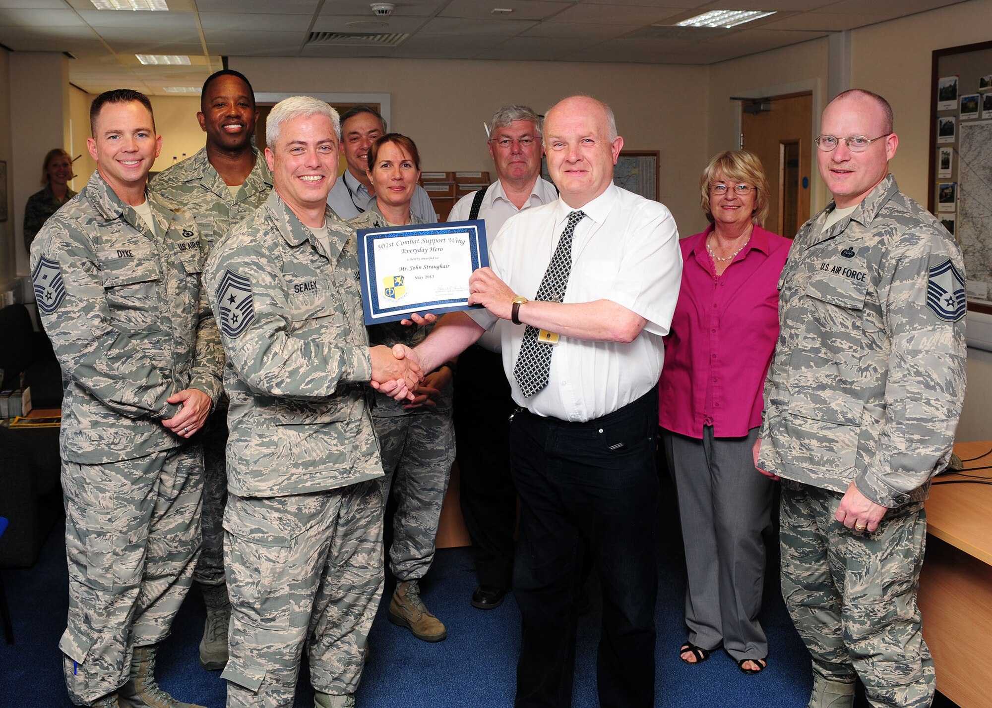 RAF MENWITH HILL, United Kingdom -- John Straughair, 421st Civil Engineer Squadron, was named May’s 501st CSW Everyday Hero from the 421st Air Base Group. (U.S. Air Force photo by Staff Sgt. Debbie Lockhart)