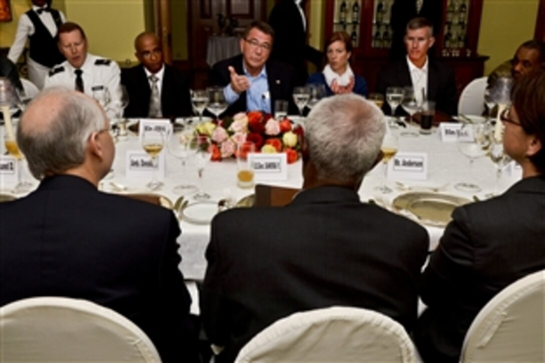 U.S. Deputy Defense Secretary Ash Carter attends an official dinner with Ethiopian delegates in Addis Ababa, Ethiopia, July 24, 2013. 