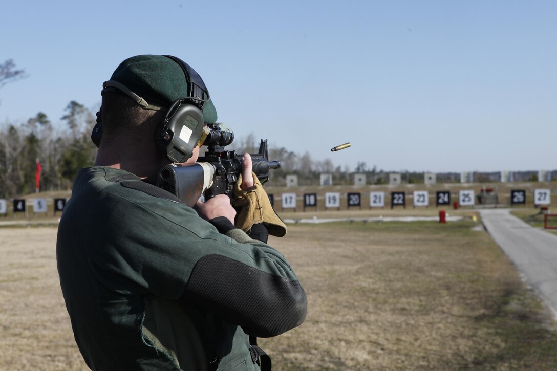 A royal Marine fires an M16A4 service rifle during the Inter-Corps Cup Rifle Competition March 27. 