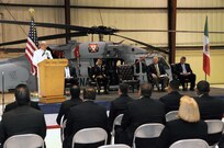 Mexican Navy Admiral Jorge Carlos Morales, Director of Naval Aviation, Mexico, provides his remarks during a ceremony marking the turnover of three UH-60 Helicopters to the Mexican Navy. The US Government provided thee UH-60 helicopters to the Mexican Navy as part of the Merida Initiative. The ceremony was held on August 24, 2011 at Joint Base McGuire-Dix-Lakehurst, NJ.
