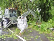 Army Sgt. 1st Class Edwin Izquierdo and Army Sgt. Javier Cosme, both with the Puerto Rico National Guard's 190th Engineering Battalion, support the clearing of heavy debris from local roads after tropical storm Irene's passing over Puerto Rico Aug. 21, 2011. 