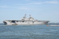 The amphibious assault ship USS Wasp (LHD 1) departs Naval Station Norfolk in advance of Hurricane Irene.  Vice Adm. Daniel Holloway, commander, U.S. Second Fleet, ordered Sortie Condition Alpha so the ships could avoid storm damage. Irene’s current track indicates it will pass off the Virginia and North Carolina coasts overnight Saturday as a category II hurricane. 