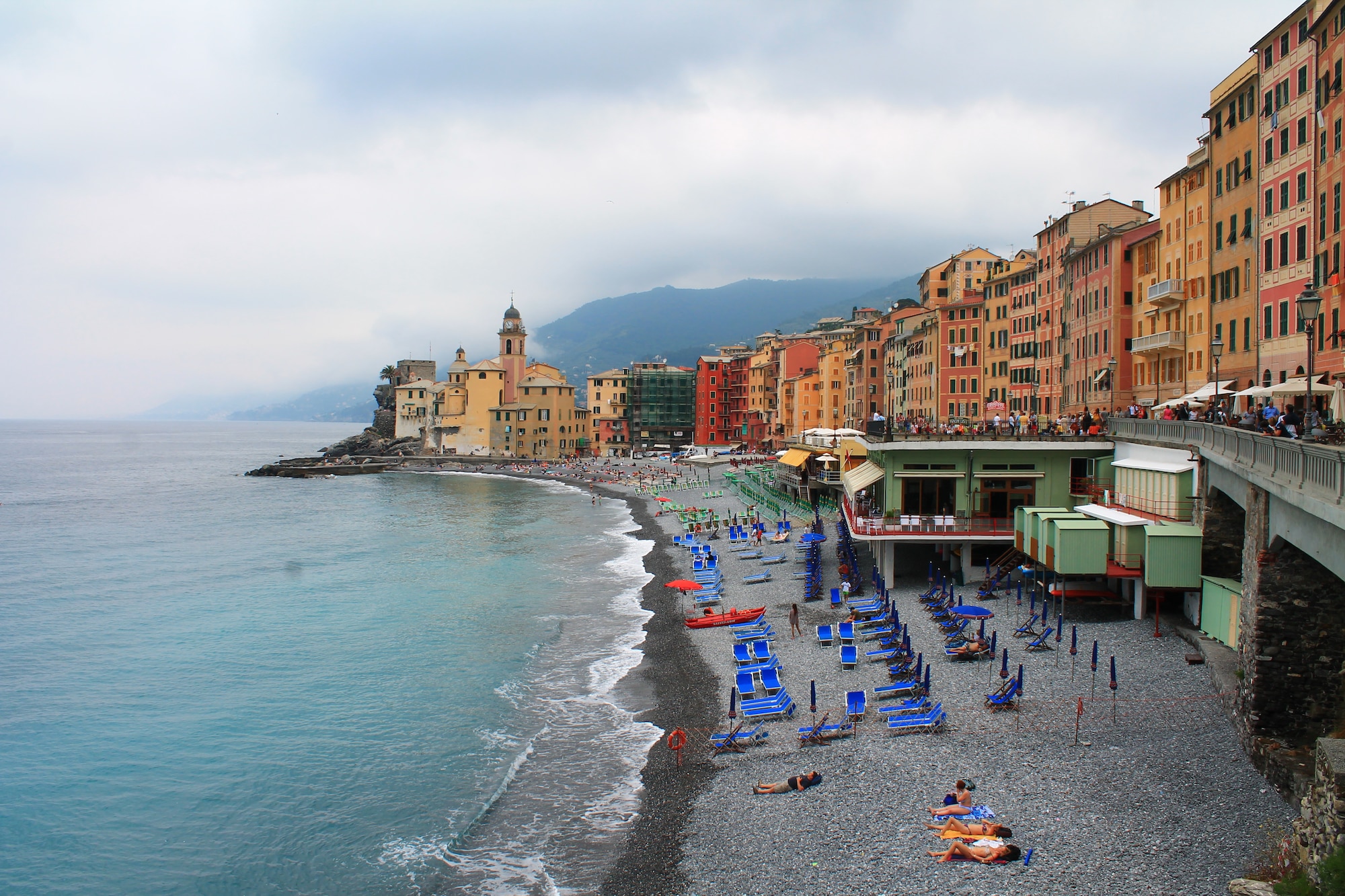 Beachgoers mingle with locals on Camogli's seafront promenade while enjoying the pleasant atmosphere and views of the Golfo Di Paradiso. (U.S. Air Force photo/Capt. Jose Garcia)