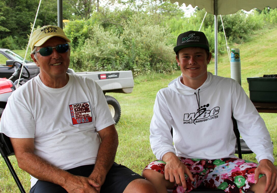 John G. Martines (left) helped organize the American Barefoot Waterskiing Eastern Regional at Prompton Dam July 19-20, 2013. His grandson Johnathan (right) is a pro-level barefooter set to compete in the National Championships in California. 