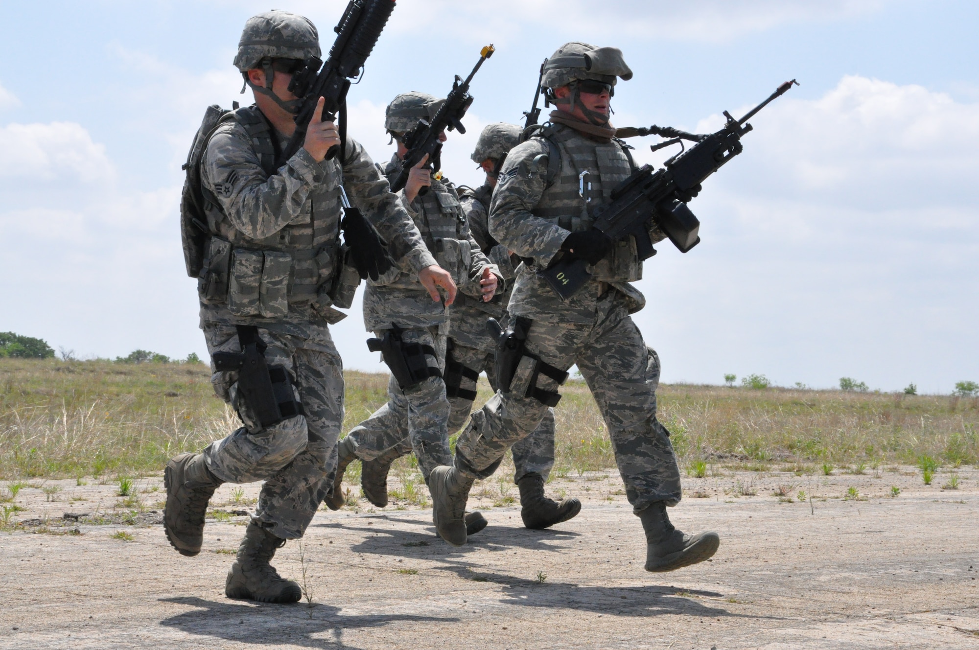 Security forces personnel from around the nation practice basic skills of their career field during sustainment training at Fort Wolters, Mineral Wells, Texas May 2013. This type of training occurs every three years for security forces and includes class lectures and hands-on training. Participants include Airmen who are new to the field and those who have years of experience. The training was conducted by 610th Security Forces Squadron personnel from Navail Air Station Fort Worth Joint Reserve Base, Texas (U.S. Air Force photo by Senior Airman Melissa Harvey)