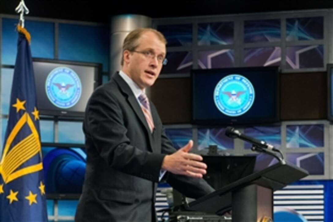 George Little, assistant to the secretary of defense for public affairs, discusses the challenges for the Defense Department's public affairs practitioners as they communicate the department's  once-in-a-generation changes during an address at the Defense Media Activity's headquarters on Fort George G. Meade, Md., July 25, 2013.
