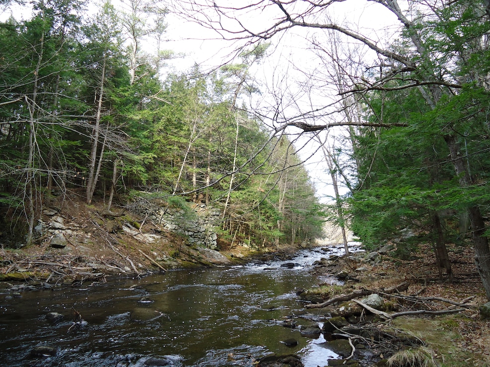 Fishing spot downstream of Barre Falls Dam. Barre Falls Dam is located on the Ware River in the towns of Hubbardston, Barre, Rutland and Oakham, Mass., and is a part of a network of flood risk management projects on tributaries of the Connecticut River.