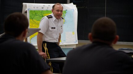 Gen. Charles H. Jacoby Jr., Commander of of the North American Aerospace Defense Command, speaks with cadets while guest lecturing for History 302 (History of the Civil War in the West), Oct. 28, West Point N.Y. Jacoby told the class he taught this course when he served as a instructor in the History Department as a captain. 
