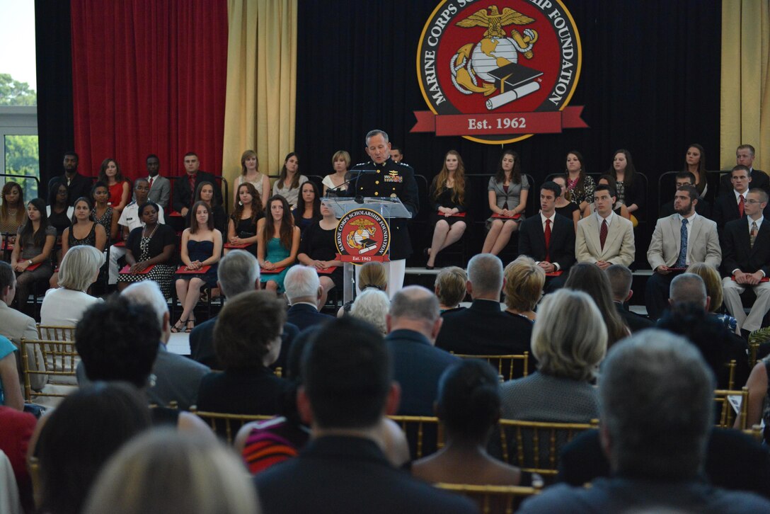 Lt. Gen. Robert E. Milstead Jr. addresses the crowd at the Marine Corps Scholarship Foundation's awards ceremony at the United States Institute of Peace in Washington July 16.