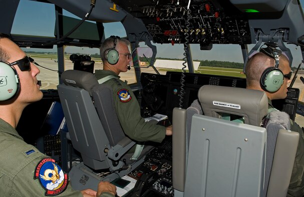 U.S. Air Force Gen. Paul J. Selva, Air Mobility Command commander, taxis the 317th Airlift Groups newest C-130J July 25, 2013, at the Lockheed Martin flight line in Marietta, Ga. Gen. Selva delivered the new aircraft to the 317th AG to complete the largest C-130J fleet in the world. (U.S. Air Force photo by Airman 1st Class Peter Thompson/Released)