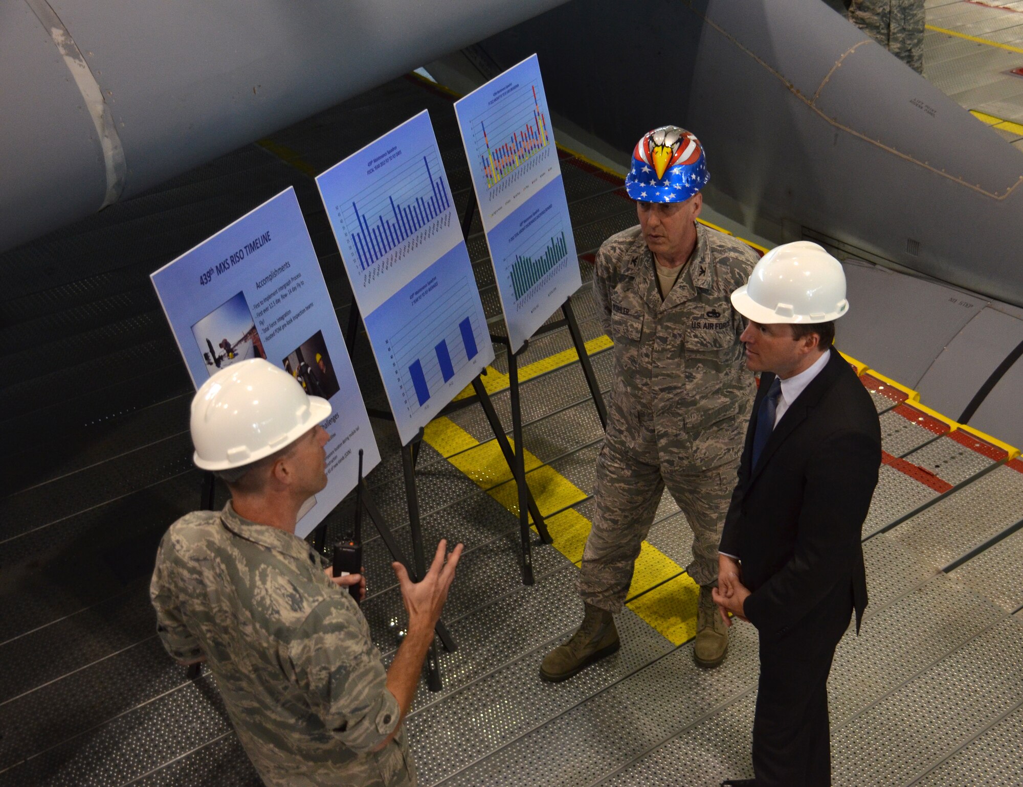 Acting Secretary of the Air Force, Eric Fanning, visits Westover Air Reserve Base, Mass., July 25. During his tour of the nation's largest Air Force Reserve base, Fanning saw its joint-service mission, "flew" a C-5 simulator, toured the base's control tower, and spoke to more than 450 troops about Air Force issues. (U.S. Air Force photo/SrA. Kelly Galloway)