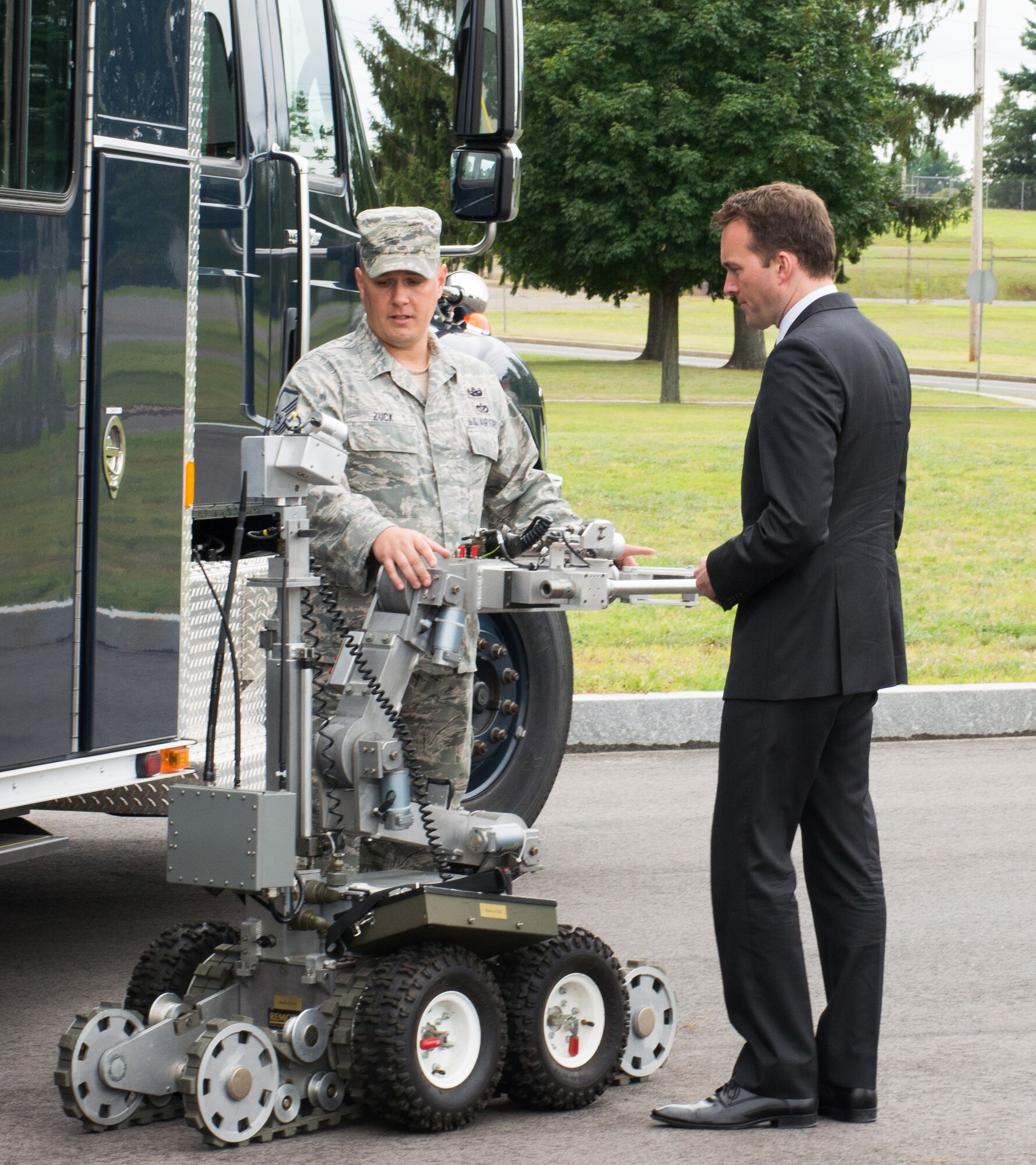 Acting Secretary of the Air Force, Eric Fanning, visits Westover Air Reserve Base, Mass., July 25. During his tour of the nation's largest Air Force Reserve base, Fanning saw its joint-service mission, "flew" a C-5 simulator, toured the base's control tower, and spoke to more than 450 troops about Air Force issues. (U.S. Air Force photo/MSgt. Todd Panico)