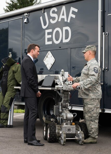 Acting Secretary of the Air Force, Eric Fanning, visits Westover Air Reserve Base, Mass., July 25. During his tour of the nation's largest Air Force Reserve base, Fanning saw its joint-service mission, "flew" a C-5 simulator, toured the base's control tower, and spoke to more than 450 troops about Air Force issues. (U.S. Air Force photo/MSgt. Todd Panico)