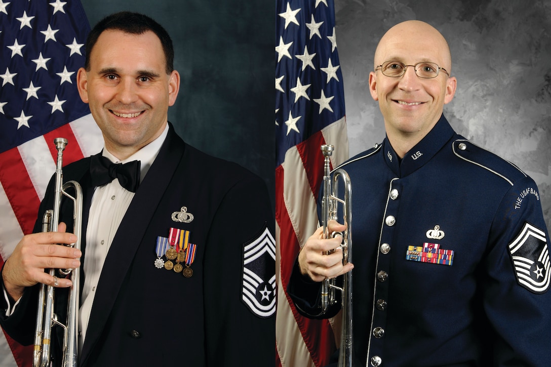 Trumpeters, Chief Master Sgt. Rob McConnell and Senior Master Sgt. Michael
Bosch (A.F. Photo)