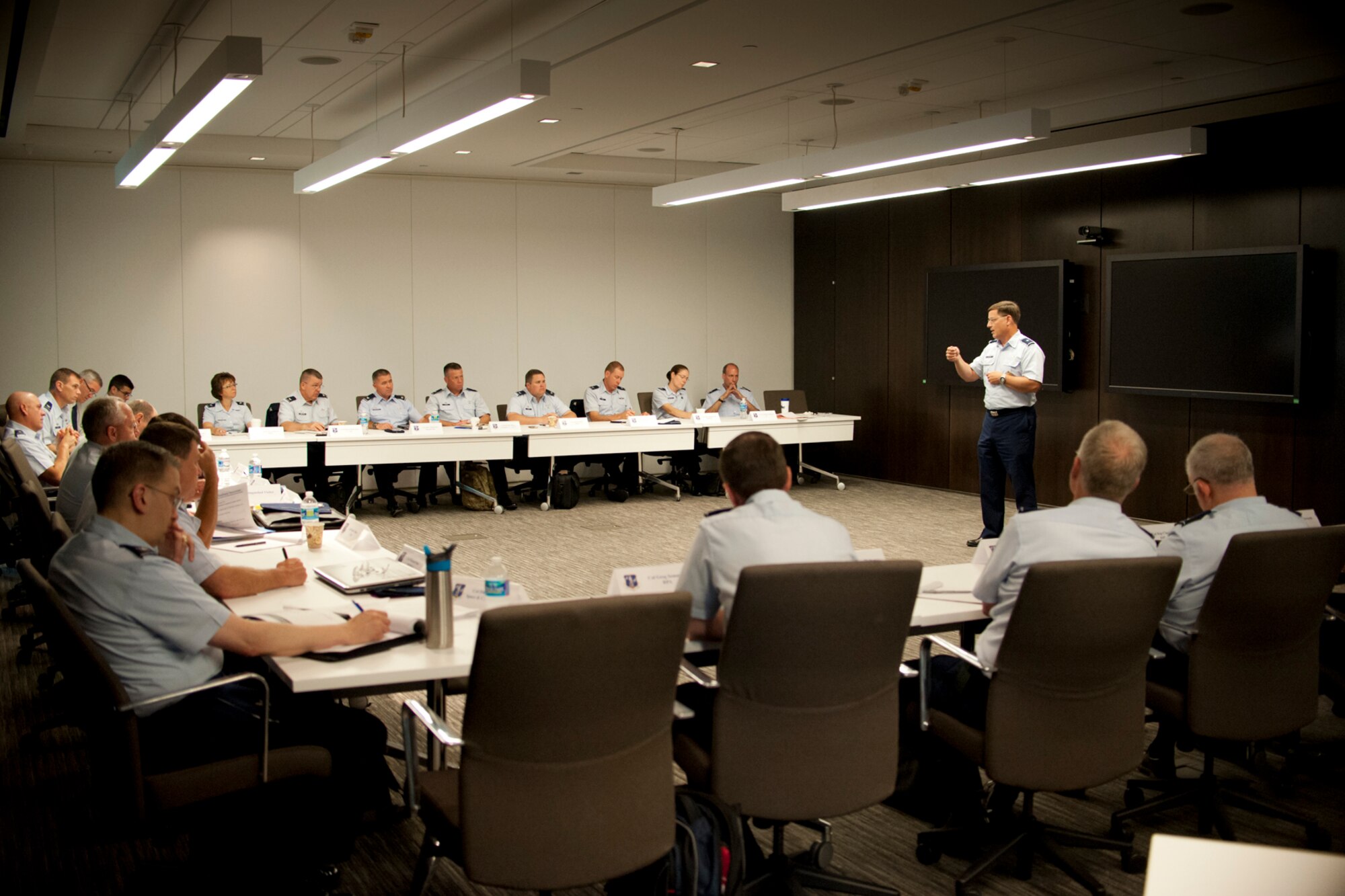 Brig. Gen. James C. Witham, deputy director of the Air National Guard, addresses members of the Air Directorate Field Advisory Council at Joint Base Andrews, Md., 23 July 2013. The ADFAC brings more than 20 Weapons SystemCouncils together to openly discuss policy, current issues and priorities. The information gleaned from the meeting will be desseminated throughout the ANG and used to improve readiness and relevancy. (U.S. Air National Guard photo by Master Sgt. Marvin R. Preston/RELEASED)