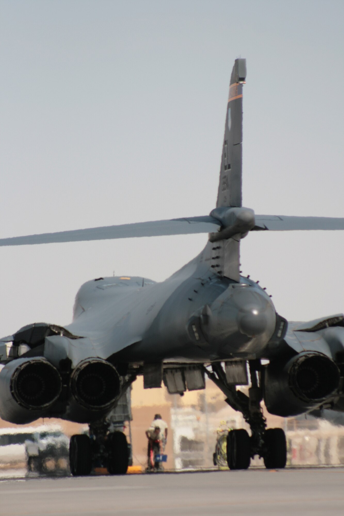 Airmen from the 34th Expeditionary Bomb Squadron aircraft maintenance unit maintain B-1B Lancers at the 379th Air Expeditionary Wing in Southwest Asia, April 8, 2013. The multi-mission B-1 is the backbone of America's long-range bomber force. It can rapidly deliver massive quantities of precision and non-precision weapons against any adversary, anywhere in the world, at any time. (U.S. Air Force photo/Master Sgt. Charles Bridges)