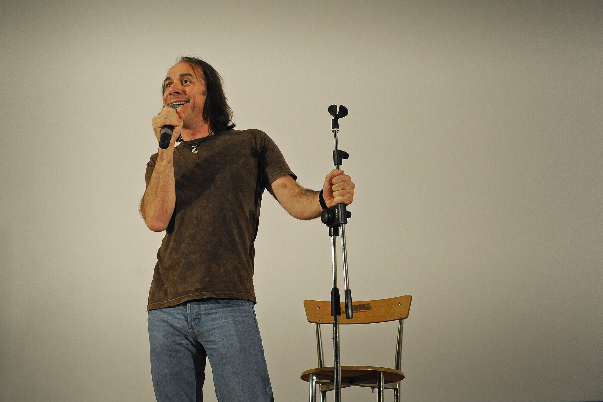 Comedian Jeff Capri performed for the Airmen of the 386th Air Expeditionary Wing, Saturday, July 20, 2013, as part of the Don Barnhart All-Star Comedy tour. (U.S. Air Force Photo by 1st Lt. Nathan Wallin)