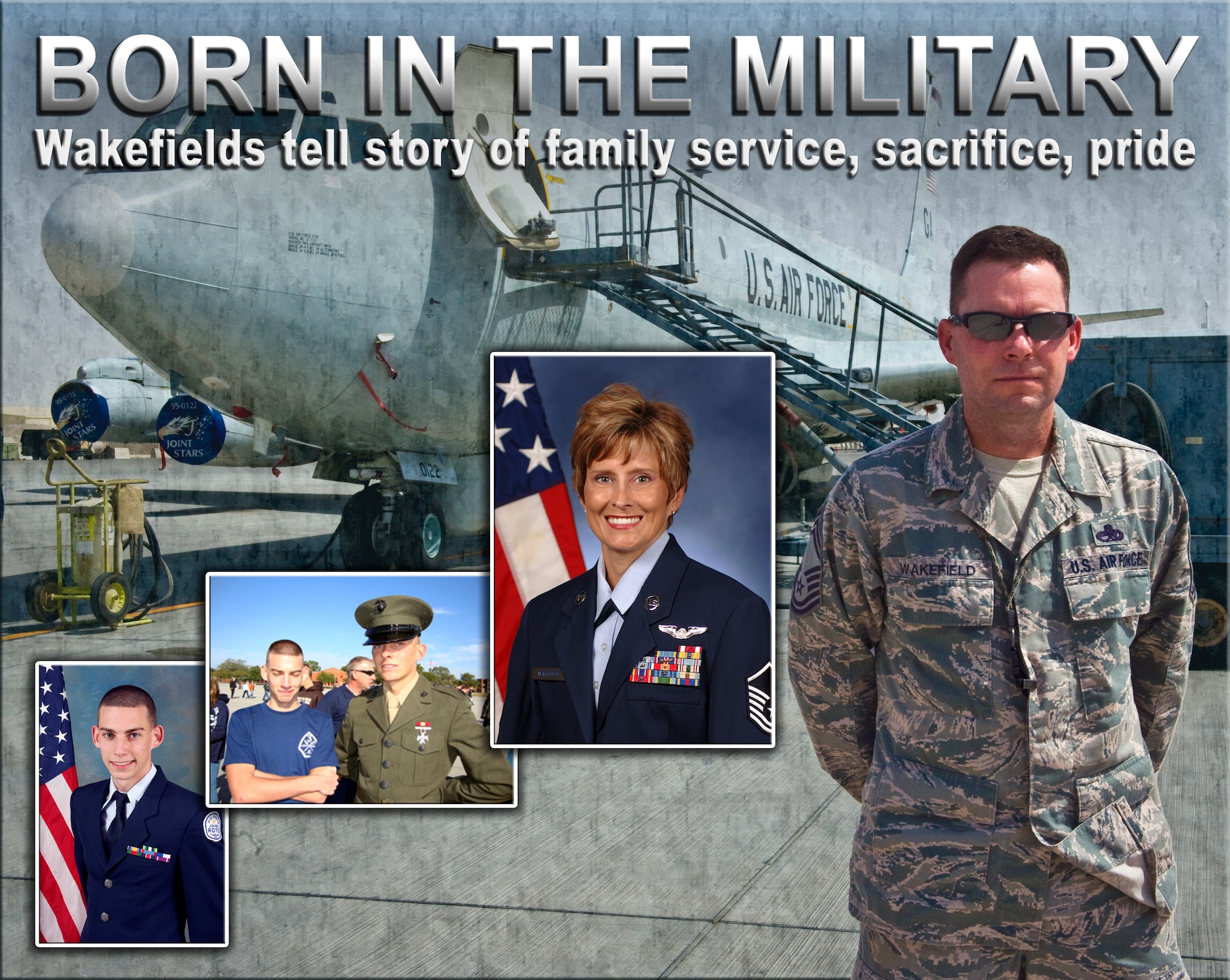 Military deployments are difficult for both the service member and the family members they leave behind. Being in a dual-military parent family doesn’t make it easier, but after nearly 50 years of combined service, Chief Master Sgt. Gary Wakefield, his wife, Master Sgt. Dana Wakefield, and two boys, Seth and Gage, are continuing their family’s tradition. (U.S. Air Force photo illustration/Senior Airman Benjamin Stratton)