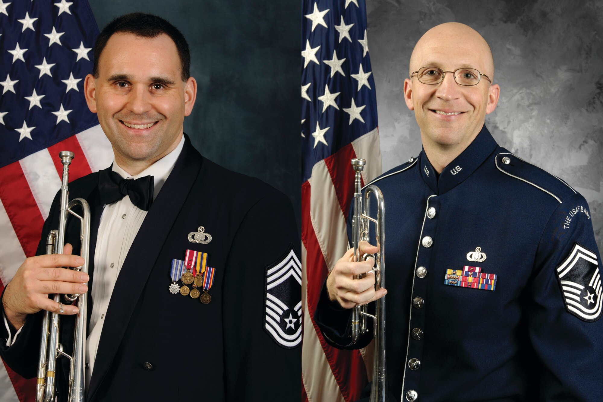 Trumpeters, Chief Master Sgt. Rob McConnell and Senior Master Sgt. Michael
Bosch (A.F. Photo)