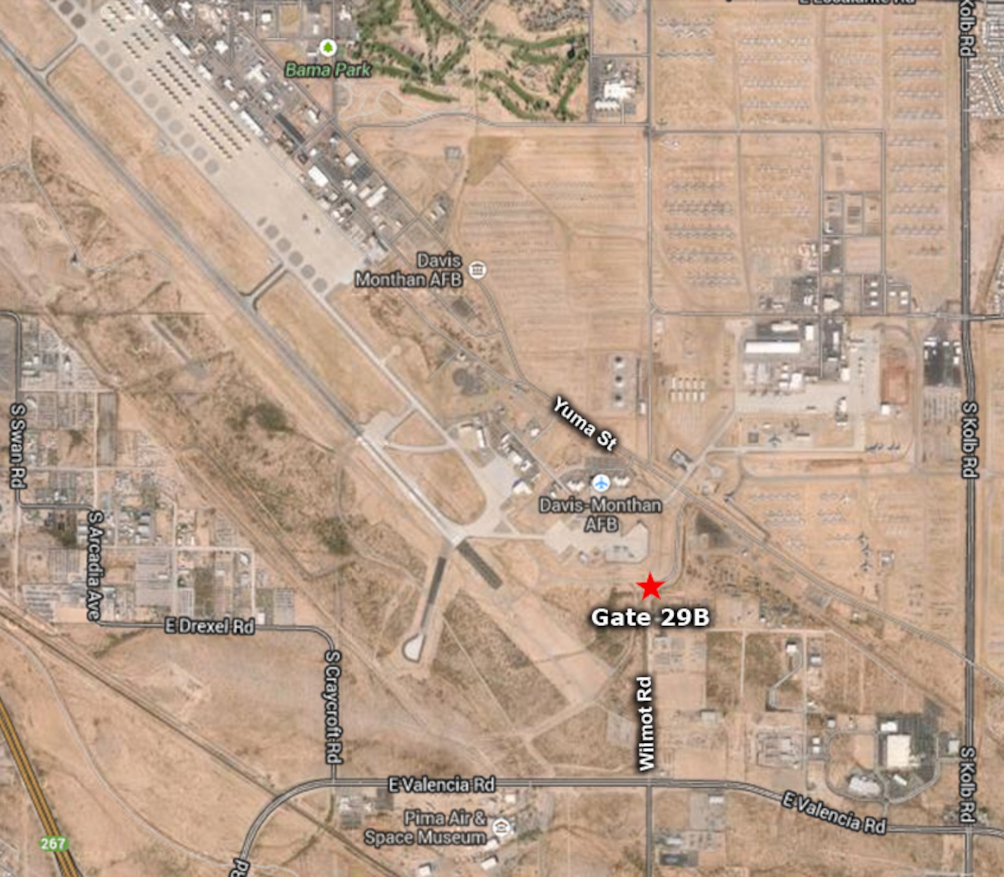 A graphic showing the location of Gate 29B