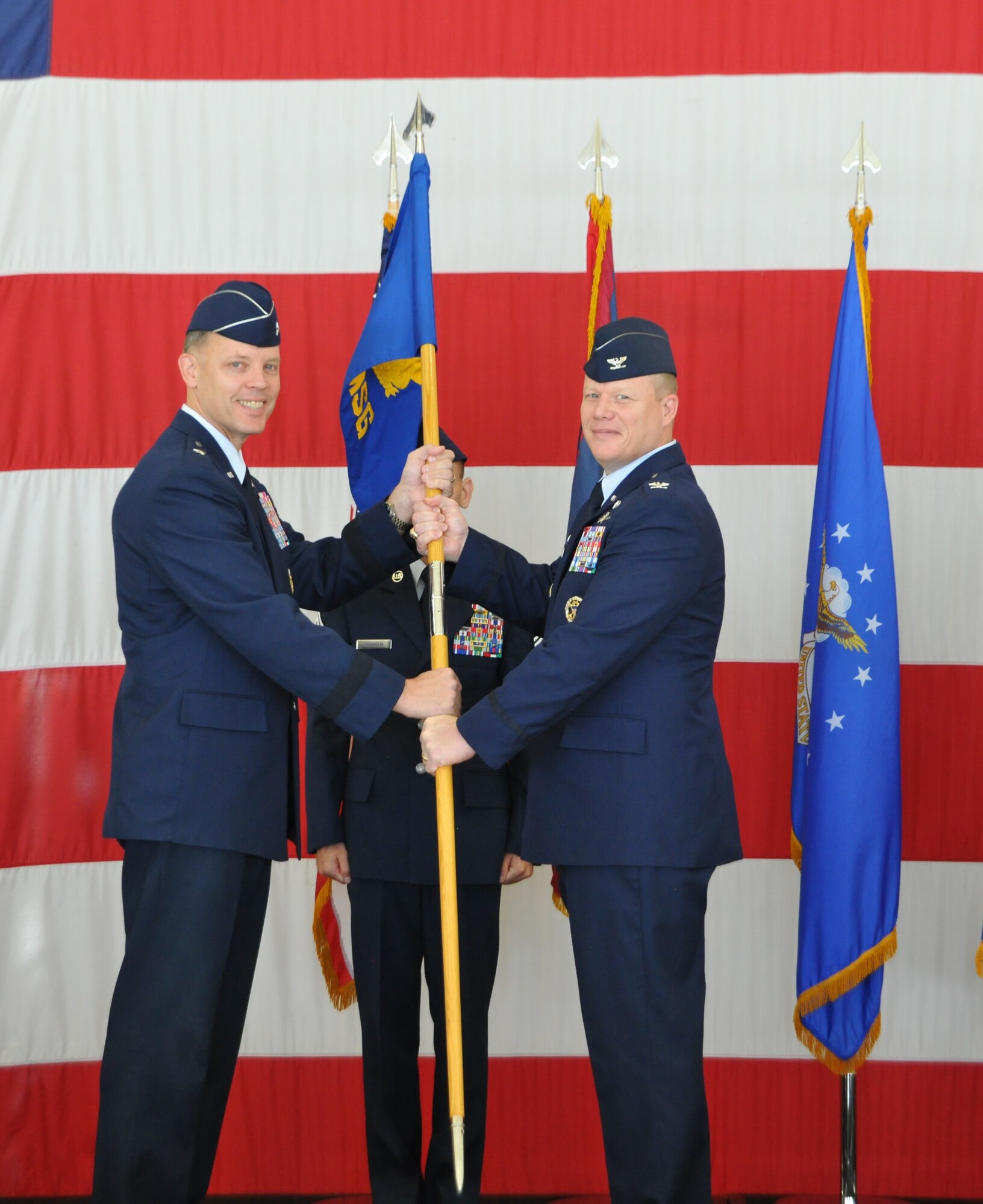 Col. John Dunks, 36th Mission Support Group commander, recently found out his great-grandfather, Navy Capt. C.Q. Wright, was sent to Guam to help with the buildup of Apra Harbor during the final years of WWII. (U.S. Air Force photo by Senior Airman Robert Hicks/Released)