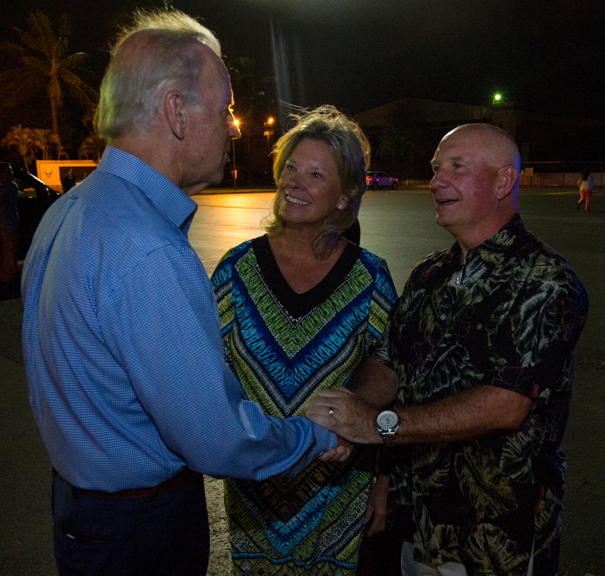 Vice President Joe Biden bids "Aloha" to Lt. Gen. Thomas Conant, Pacific Command deputy commander, and his wife, Beverly, before departing Joint Base Pearl Harbor-Hickam, Hawaii, upon Air Force Two, July 28, 2013. Biden's stop in Hawaii followed an overseas trip to India and Singapore. (U.S. Air Force photo by Staff Sgt. Nathan Allen)