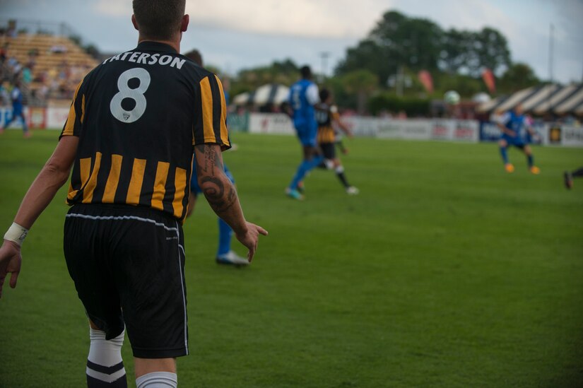 Nicki Paterson of the Charleston Battery, moves into position July 27, 2013, during Military Appreciation Night at Blackbaud Stadium, Daniel Island, S.C. The Charleston Battery hosted Military Appreciation Night to show their support for the local military community. (U.S. Air Force photo/Senior Airman Ashlee Galloway)