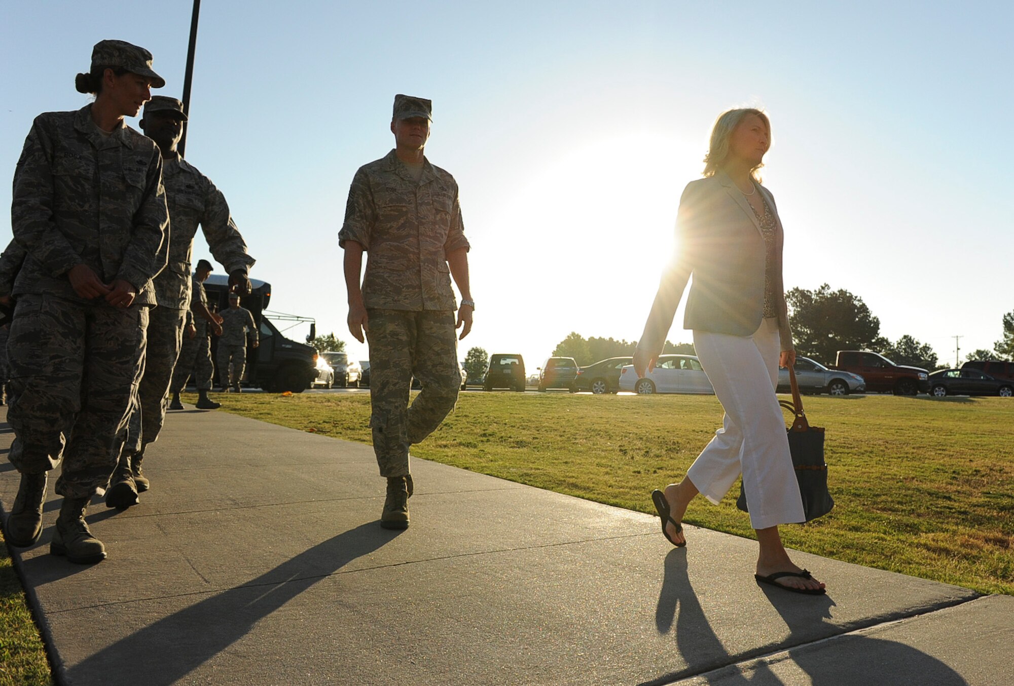 Chief Master Sgt. of the Air Force James Cody and his wife Athena are greeted by Master Sgt. Tamara Rosa, a 19th Force Support Squadron food service section chief, before entering the Hercules Dining Facility July 17, 2013, at Little Rock Air Force Base, Ark.  Chief and Mrs. Cody had breakfast with company grade officers representing the 19th Airlift Wing, 314th Airlift Wing and the 189th Airlift Wing and discussed the future of the Air Force, as well as provided mentorship from a senior noncommissioned officer with more than 29 years of experience. (U.S. Air Force photo by Airman 1st Class Cliffton Dolezal)