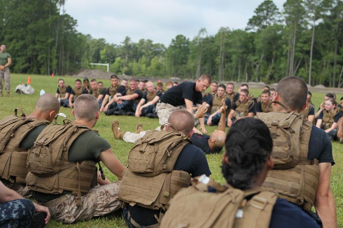 Midshipmen from the contramid program, get an overall MCMAP demonstration from Marine Corps Base Camp Geiger July 20.